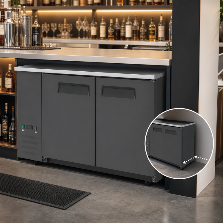 Product image #3 for Atosa 57-3/4 Inch Shallow Depth Two-Section Back Bar Cooler with Solid Locking Doors