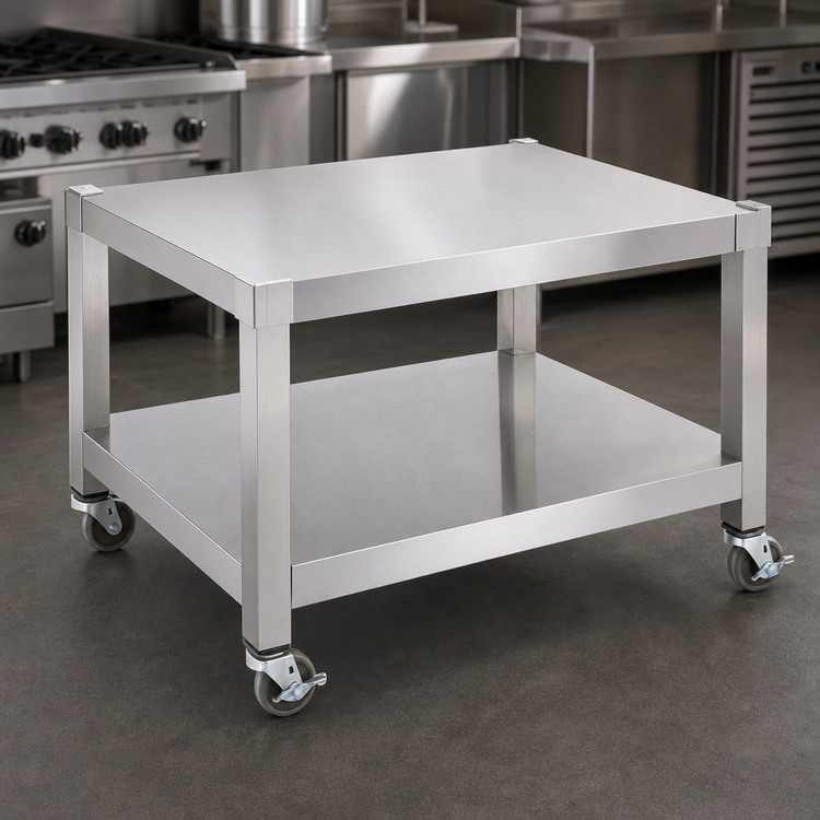 Product image #3 for Garland 48-Inch Heavy-Duty Stainless Steel Counter Equipment Stand with Open Base Shelf and Front-Locking Casters