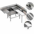 Thumbnail image #3 for Eagle Group Spec-Master CFNP2840-2-18L-48TR Two-Compartment Prep Sink, 14-Gauge 304 Stainless Steel, 18" Left Drainboard, 48" Right Prep Area