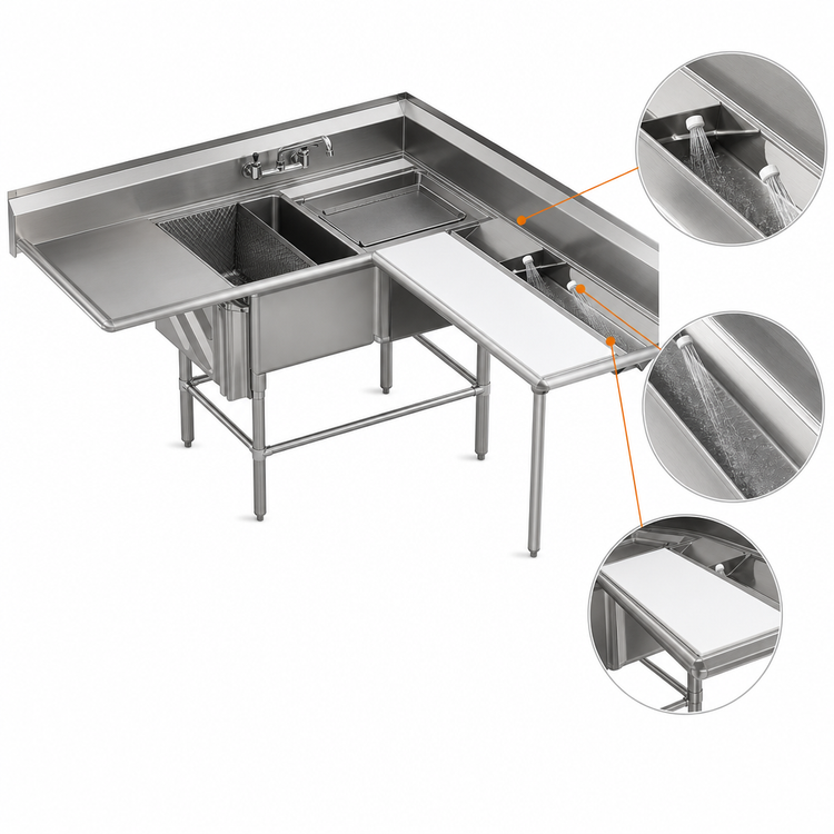 Product image #3 for Spec-Master FNP Series Two-Compartment Prep Sink with 18" Left Drainboard and 48" Right Prep Area
