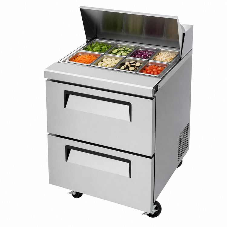 Product image #3 for Turbo Air Super Deluxe 27.5-Inch 2-Drawer Refrigerated Sandwich/Salad Prep Table with 8-Pan Opening