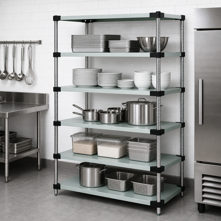 Product image #3 for Quantum 72"W x 24"D x 74"H 5-Shelf Stainless Steel Solid Shelving Starter Kit