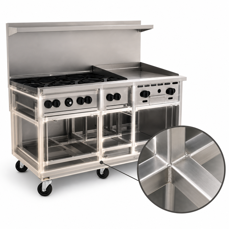 Product image #3 for Vulcan Endurance 60-Inch Natural Gas Restaurant Range with 6 Open Burners, 24-Inch Manual Griddle and 2 Standard Ovens