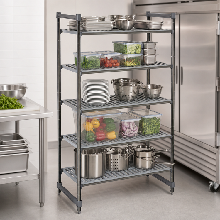 Product image #3 for Cambro Camshelving Basics Plus 30-Inch Wide x 18-Inch Deep x 64-Inch High Stationary Starter Shelving Unit, 5 Vented Shelves, Brushed Graphite