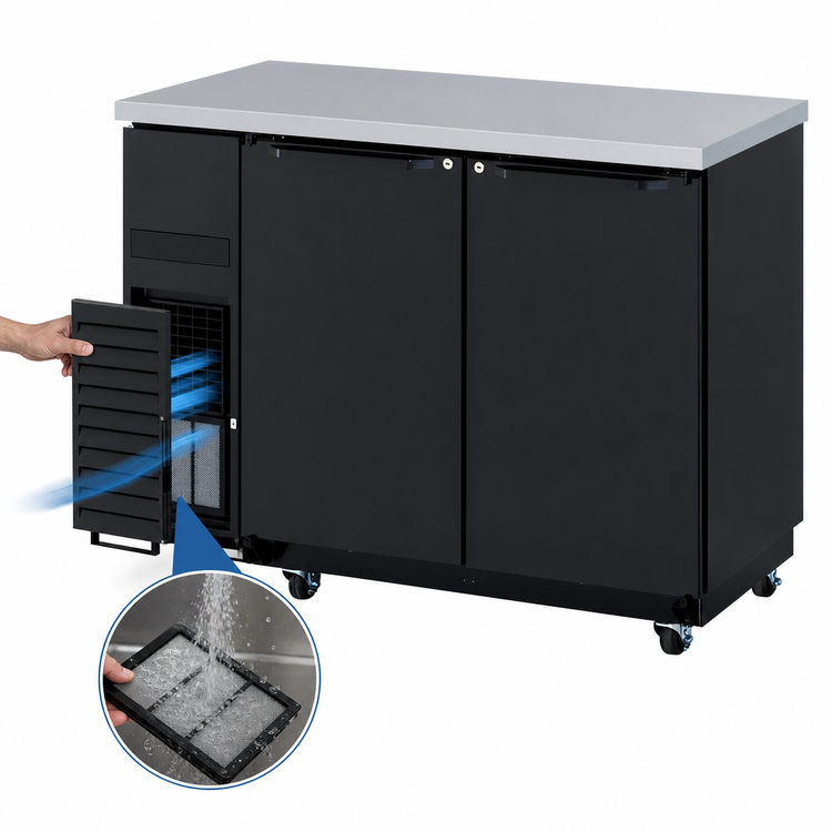 Product image #3 for Turbo Air Super Deluxe Narrow Back Bar Cooler, 2-Section, 12.2 Cu. Ft., Solid Doors, Self-Contained, Side-Mount