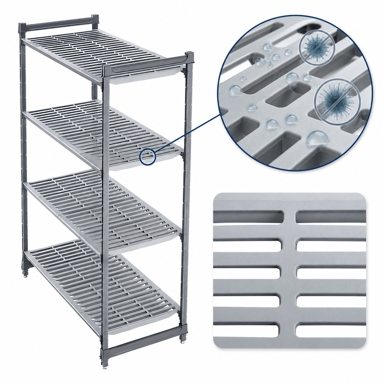Product image #3 for Cambro Camshelving Basics Plus 4-Tier Stationary Starter Unit, 48 x 24 x 84 Inches, Vented, Brushed Graphite