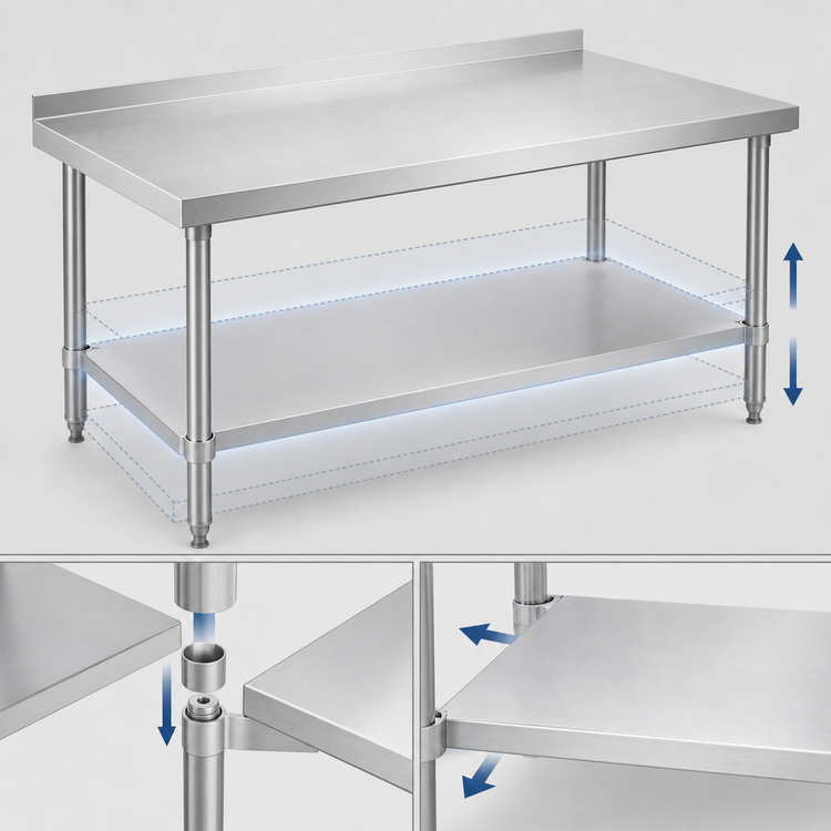 Product image #3 for Adjustable 18-Gauge Stainless Steel Undershelf for 84 x 30 Inch Work Table
