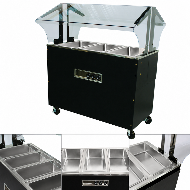 Product image #3 for Portable Electric Hot Food Buffet Table with 3 Stainless Steel Wells, Double-Sided Sneeze Guard, and Enclosed Base