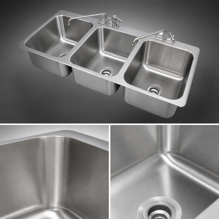Product image #3 for Advance Tabco 3-Compartment Drop-In Sink with 16 x 20 x 12-Inch Bowls, 304 Stainless Steel, Faucet and Drain Included