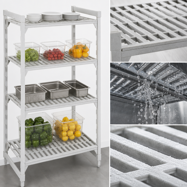 Product image #4 for Cambro Camshelving Premium 4-Tier Stationary Polymer Shelving Starter Unit, 18 x 42 x 84 Inch, Vented, Speckled Gray