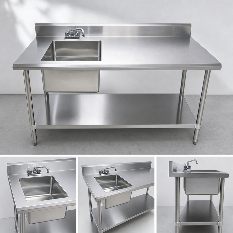 Product image #3 for Serv-Ware 72-Inch 16-Gauge Stainless Steel Sink Table with Left-Side Sink and 5-Inch Backsplash