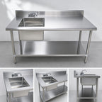 Thumbnail image #3 for Serv-Ware TSF-3072-L 72-Inch Left-Sink Table, 16-Gauge 300-Series Stainless Steel, 16" x 20" Single Bowl, 5" Backsplash