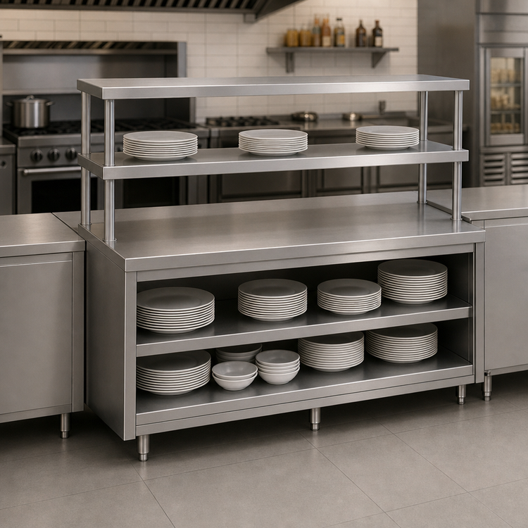 Product image #3 for Randell RCC-80.5 Modular Center-Island Chef Service Counter, 80-1/2 Inch Center Section with Plate Storage Cabinet, Double Overshelf and Left Wing Wall