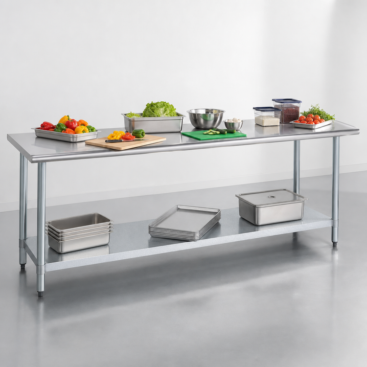 Product image #3 for Duke 144-Inch x 36-Inch Stainless Steel Work Table with Galvanized Undershelf and Posts, No Backsplash