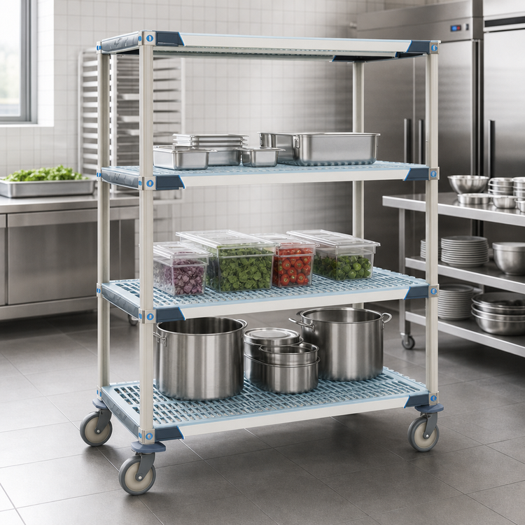 Product image #3 for MetroMax i 36"W x 24"D x 69"H Mobile Polymer Shelving Unit, 4 Open-Grid Shelves, 900 lb Capacity