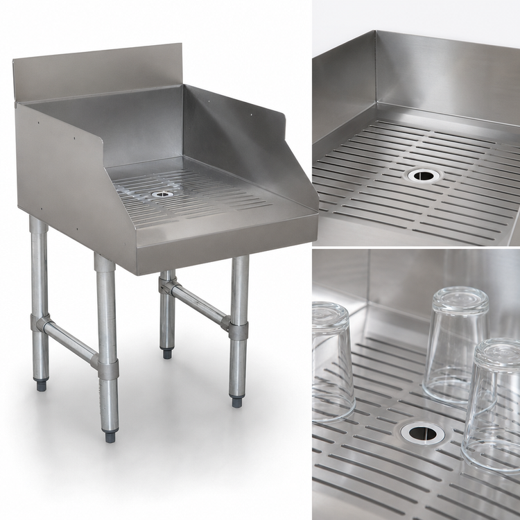 Product image #3 for Advance Tabco Underbar Basics Freestanding Recessed Stainless Steel Drainboard for Glass Storage, 18 x 23 x 33 Inches