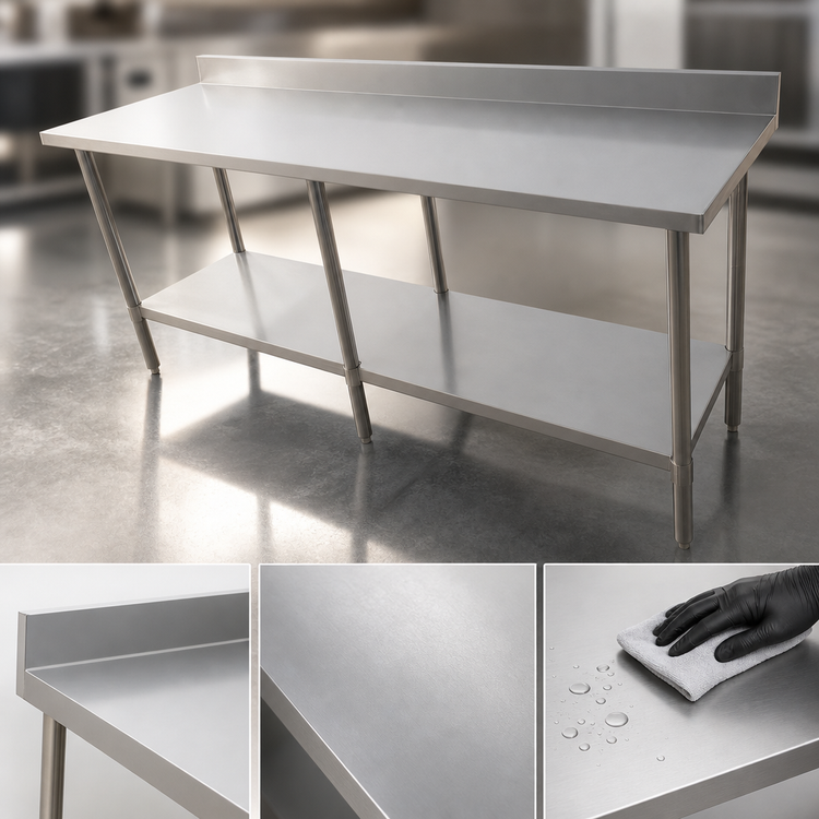Product image #3 for Omcan USA Stainless Steel Work Table with 4-Inch Backsplash and Undershelf, 84 x 24 x 34 Inches
