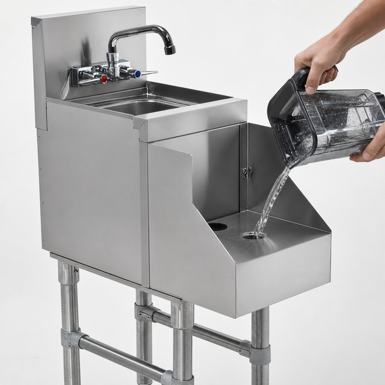 Product image #3 for Advance Tabco Prestige Supreme Freestanding Stainless Steel Blender Station with Dump Sink and Recessed Blender Shelf