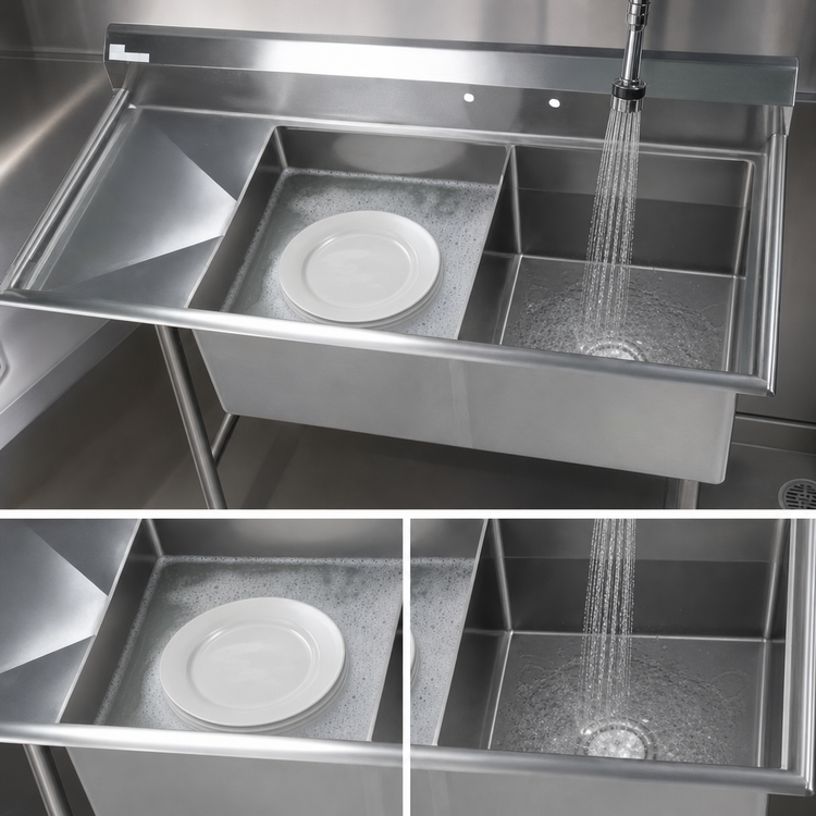 Product image #3 for Elite Heavy-Duty Two-Compartment Stainless Steel Sink with Left Drainboard