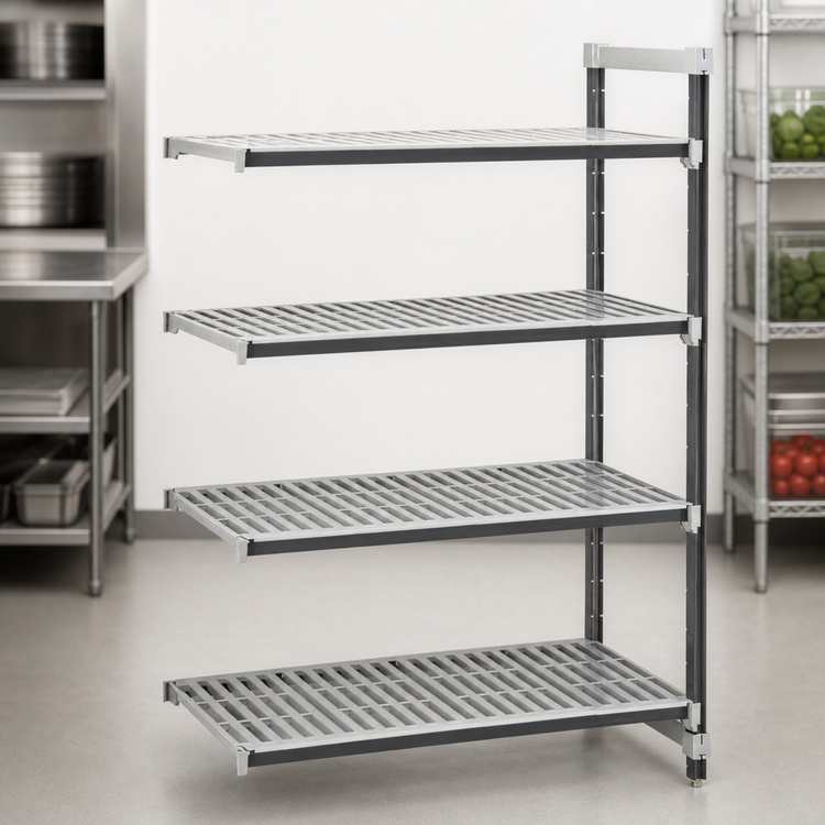Product image #3 for Cambro Camshelving Elements XTRA 4-Tier Stationary Add-On Vented Polymer Shelving Unit, 18 x 48 x 84 Inches