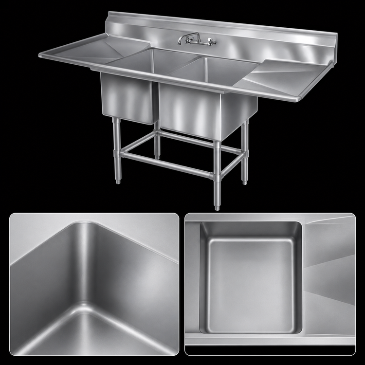 Product image #3 for Eagle Spec-Master FN2036-2-14/3 Coved Corner Two-Compartment Sink, 43W x 27D, 14-Gauge Stainless Steel