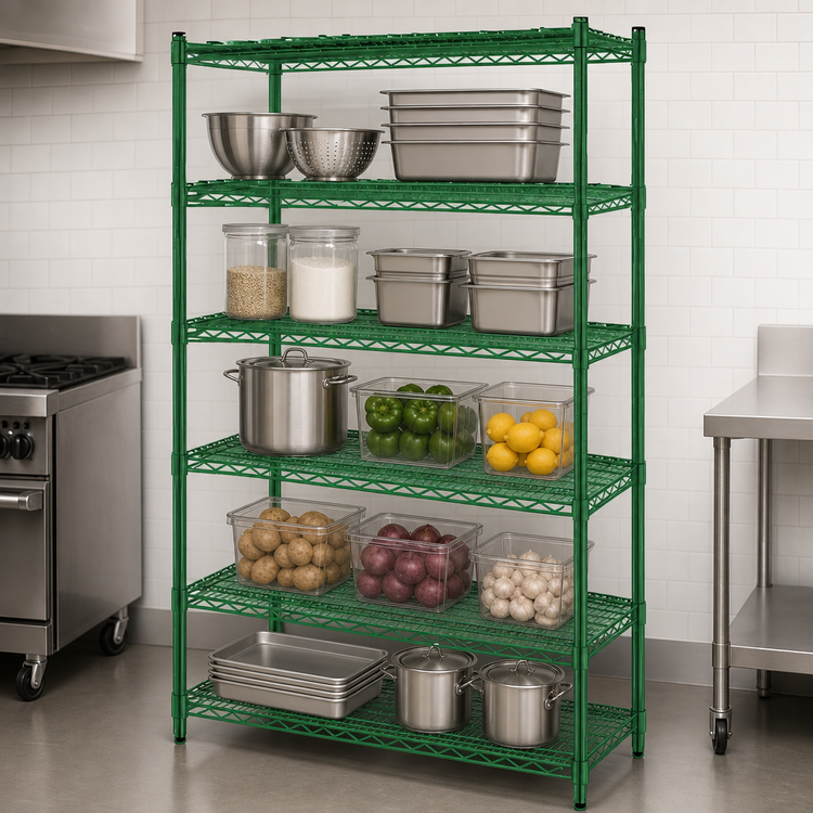 Product image #3 for Steel Works Stainless Heavy-Duty Stationary 5-Tier Wire Shelving Unit, 54 x 14 x 84 Inches, Green Epoxy Coated