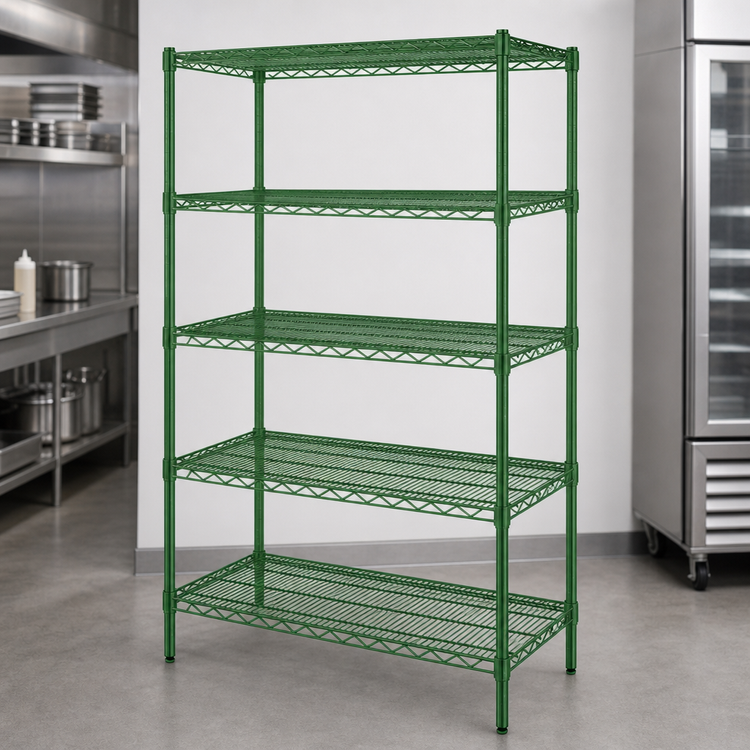 Product image #3 for Heavy Duty Stationary 5-Tier Green Epoxy Wire Shelving Unit, 48 x 21 x 84 Inches