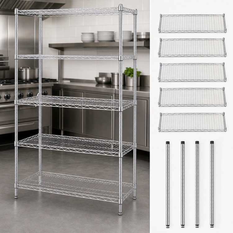 Product image #3 for Quantum 30-Inch W x 18-Inch D x 54-Inch H Wire Shelving Starter Kit, 5 Shelves, Chrome Plated