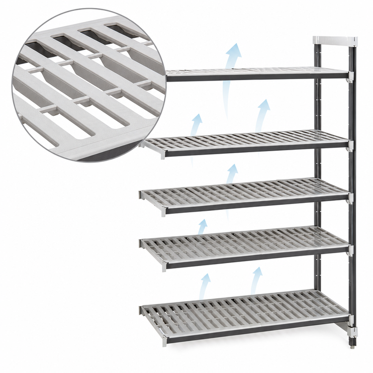 Product image #3 for Cambro Camshelving Elements XTRA 5-Shelf Stationary Add-On Unit, 18 x 72 x 84 Inch, Vented, Speckled Gray