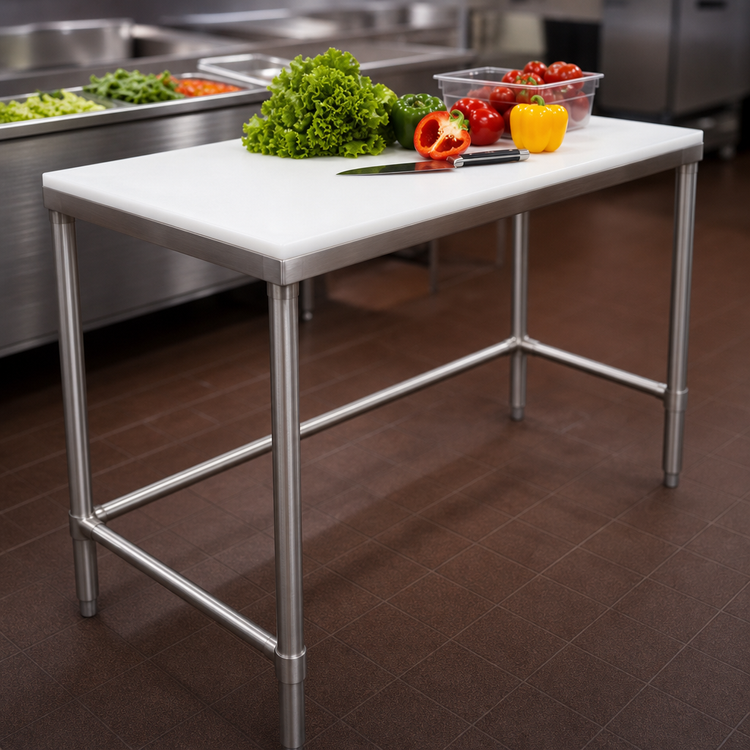 Product image #3 for Eagle Group 48-Inch x 24-Inch White Polymer Top Chopping Work Table with Stainless Steel Tubular Base