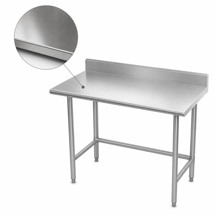 Product image #3 for Advance Tabco TKMS-249 108-Inch x 24-Inch 16-Gauge 304 Stainless Steel Work Table with 5-Inch Backsplash