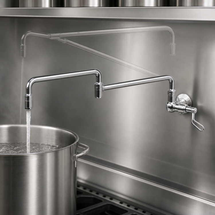 Product image #3 for Double-Jointed Wall/Splash-Mount Pot Filler Faucet with Wrist Handle