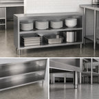 Thumbnail image #3 for John Boos 4DCO4-1548 Open Front Stainless Steel Dish Cabinet with Open Base and Mid-Shelf, 48"W x 15"D x 35"H