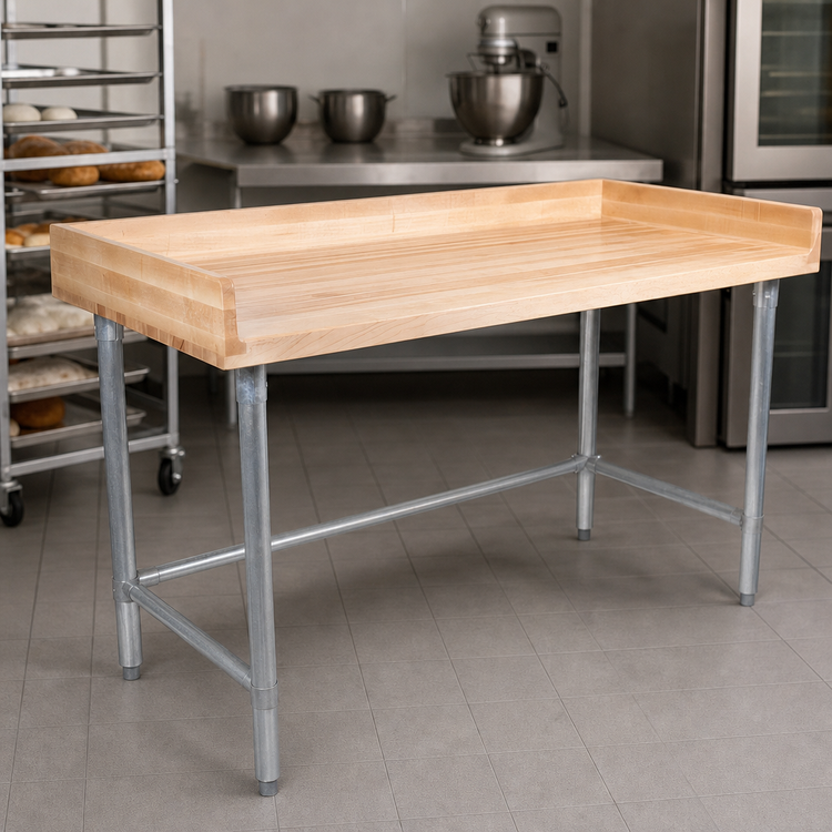 Product image #3 for John Boos Baker's Top Wood Work Table with 4-Inch Coved Riser and Galvanized Base, 72 x 36 Inches