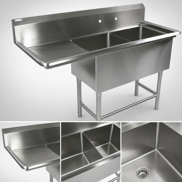 Product image #3 for John Boos Pro-Bowl 2-Compartment Freestanding Stainless Steel Sink with Left Drainboard, 58-3/16 Inch x 23-1/2 Inch x 44-1/16 Inch
