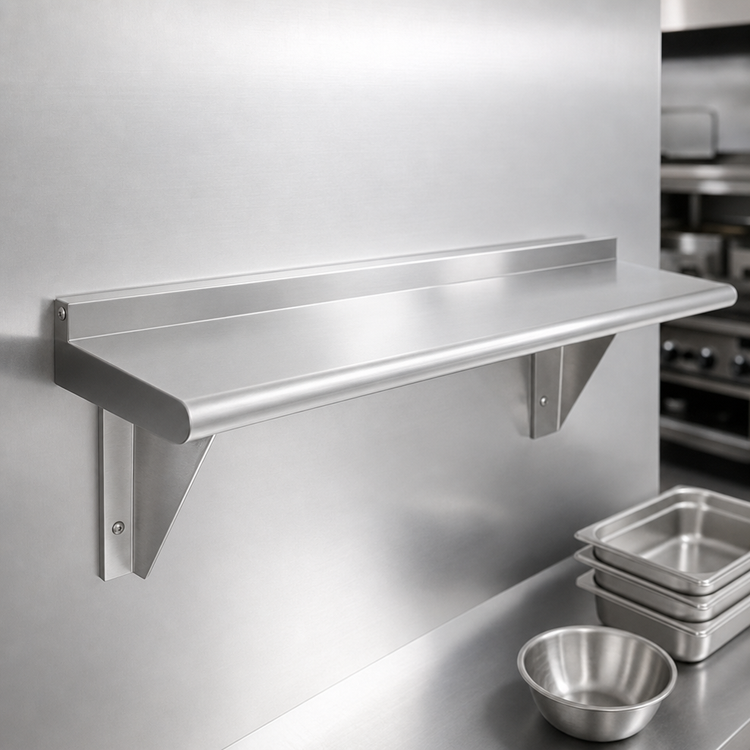 Product image #3 for Advance Tabco 120" W x 15" D Wall-Mounted 430 Stainless Steel Shelf with Bullnose Front Edge