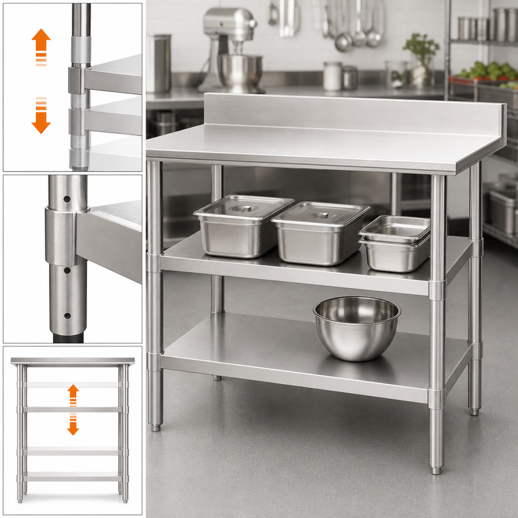 Product image #3 for Adjustable 18/430 Stainless Steel Work Table Undershelf, 48 x 30 Inches