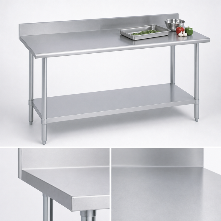Product image #3 for Duke Manufacturing 60" x 24" 16-Gauge 300 Series Stainless Steel Work Table with 5" Riser and Galvanized Undershelf