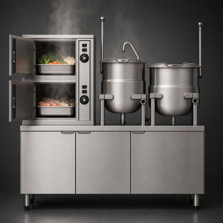 Product image #3 for Crown ECX-10-6-6 Double Compartment Electric Convection Steamer with (2) 6 Gallon Kettles