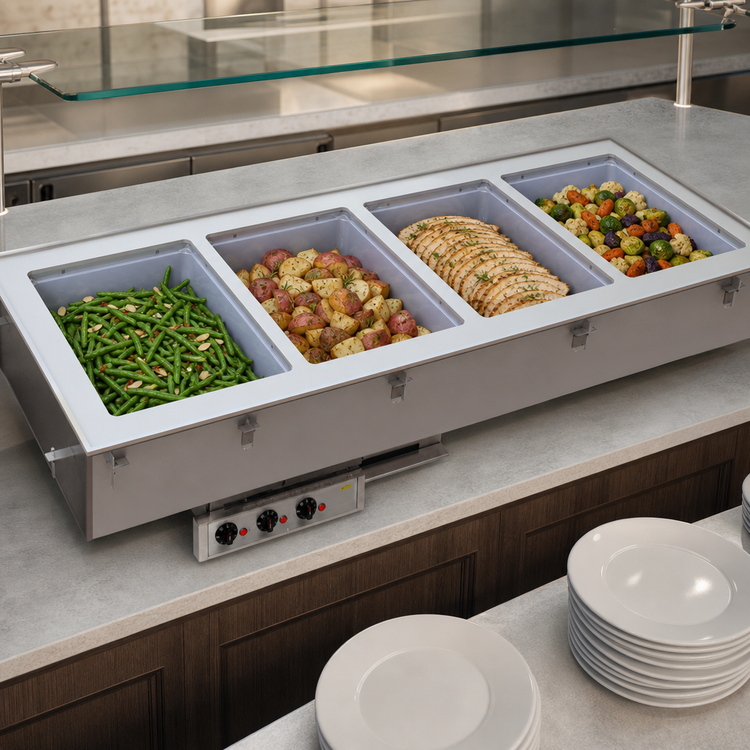 Product image #3 for Vollrath Short-Side 4-Pan Electric Drop-In Hot Well with Infinite Controls and Marine-Grade Wells