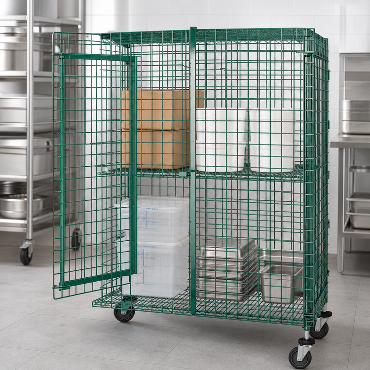 Product image #3 for Quantum Stationary Wire Security Cage with Doors and Panels, Green Epoxy, 60W x 18D x 63H