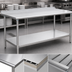 Thumbnail image #3 for Deluxe Series 16 Gauge 300 Series Stainless Steel Work Table with Rear Upturn and Adjustable Undershelf, 84 in. x 36 in.