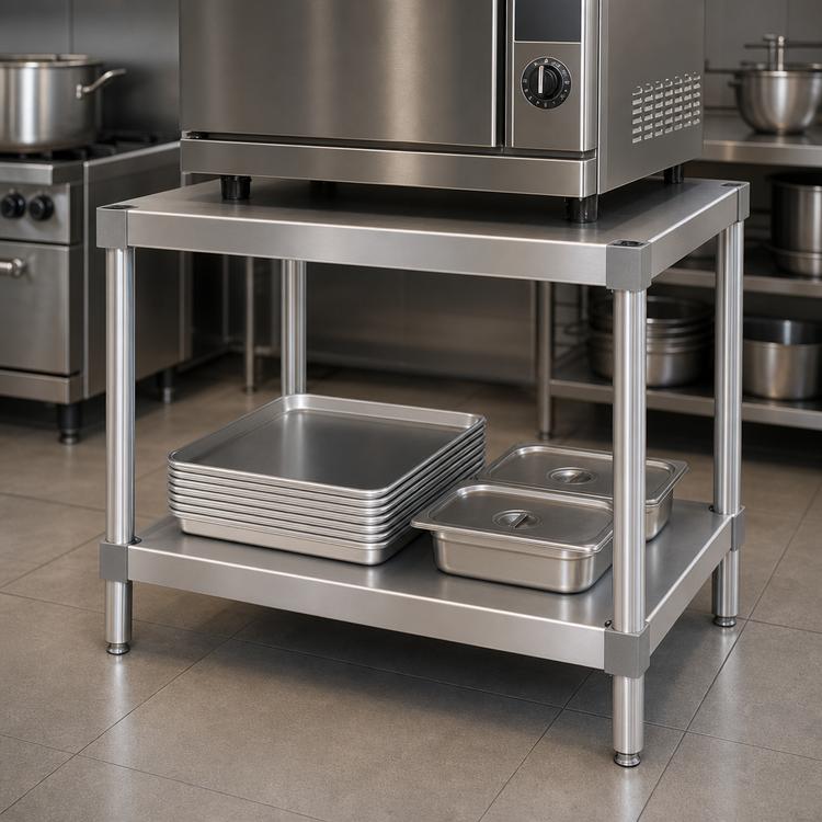 Product image #3 for New Age Stationary Modular Aluminum Equipment Stand with 2 Adjustable Solid Shelves, 48 x 15 x 36 Inches