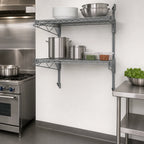 Thumbnail image #3 for Quantum WC34-CB1436GY Wall-Mounted Cantilever Wire Shelving Unit, 2 Shelves, 36 x 14 Inches, Gray Epoxy Finish