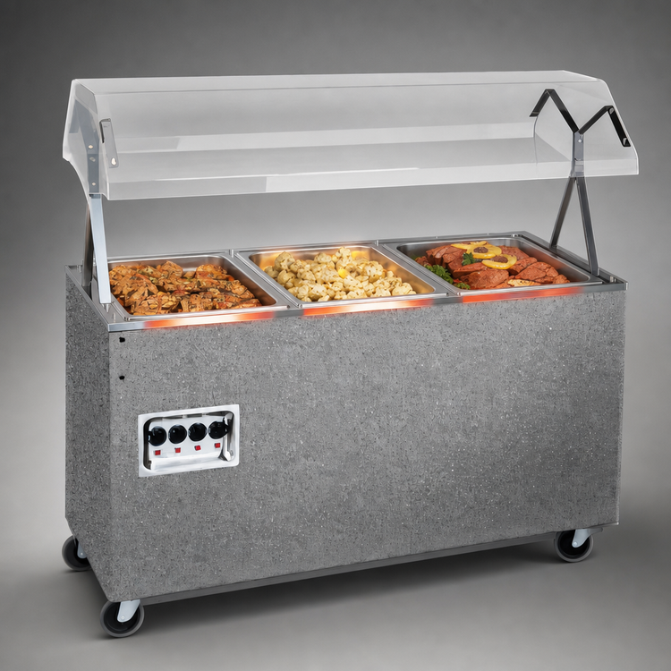 Product image #3 for Vollrath 2-Series Affordable Portable 3-Well Mobile Hot Food Station with Enclosed Storage Base and Buffet Breath Guard, 208-240V