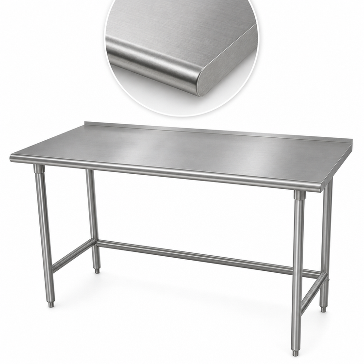 Product image #3 for Advance Tabco 72 Inch x 36 Inch 16-Gauge 430 Stainless Steel Top Work Table with Galvanized Open Base and 1-1/2 Inch Rear Up-Turn