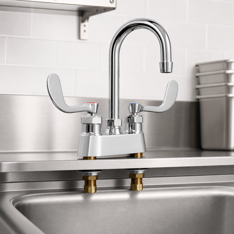 Product image #3 for Fisher 84800 Deck-Mount Mixing Faucet — 4-Inch Centers, 6-Inch Gooseneck Spout, Wrist Blade Handles (2.2 GPM)