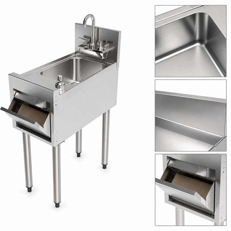 Product image #4 for Perlick Top Shelf 12-Inch Full-Depth Freestanding Underbar Hand Sink with Integrated Soap and Paper Towel Dispensers