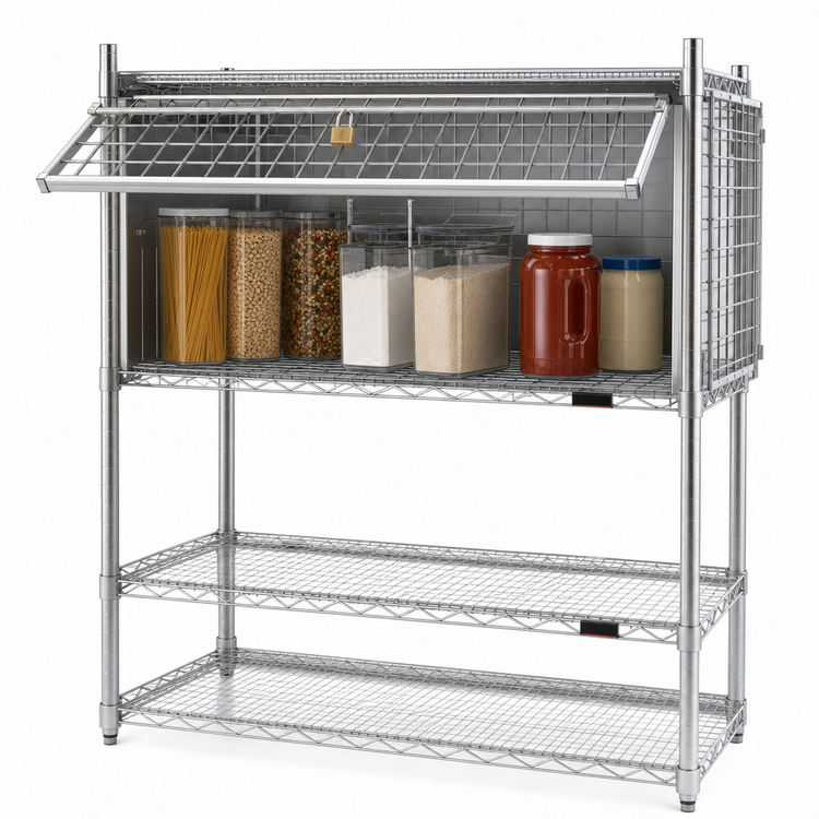 Product image #3 for Eagle Group Stainless Steel Security Enclosure Kit for Wire Shelving, 60"W x 18"D, Flip-Up Door
