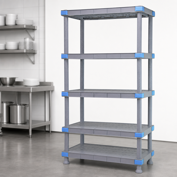 Product image #3 for Millenia Stationary 5-Shelf Solid Polymer Starter Shelving Unit, 42W x 21D x 86H, Gray